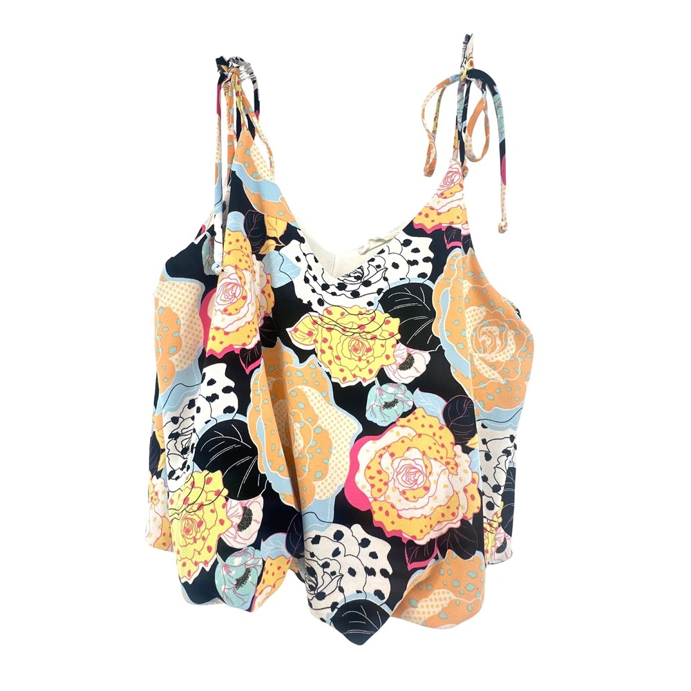 Entro Floral Tie Shoulder Camisole V-Neck Tank Top Beach Flirty Party Sz Small